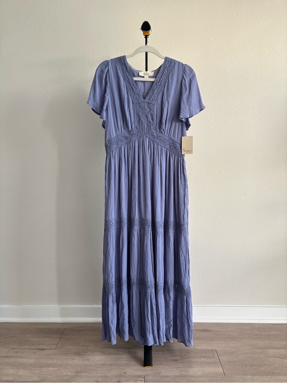 Nature by Westbound Maxi Dress Women Lavender Embroidered Lined Boho Size S